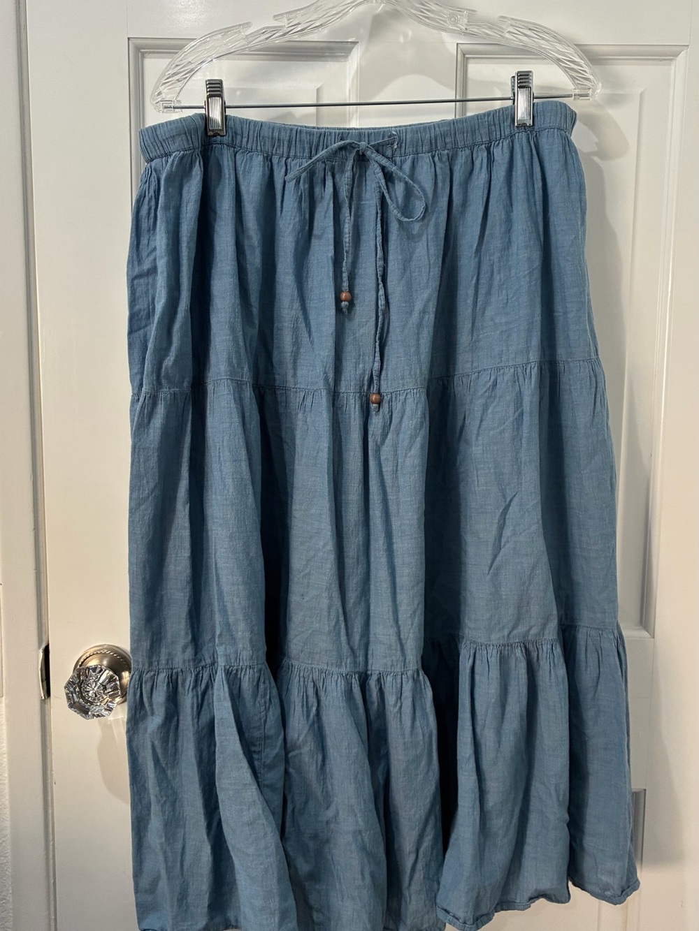 White Stag Chambray Tiered Midi Skirt in Blue